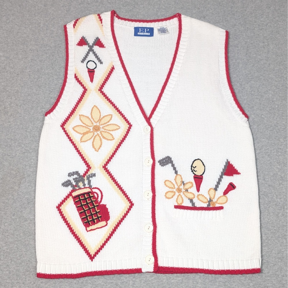 Vintage EP Pro Golf Knit Sweater Vest Womens Size Medium Embroidered